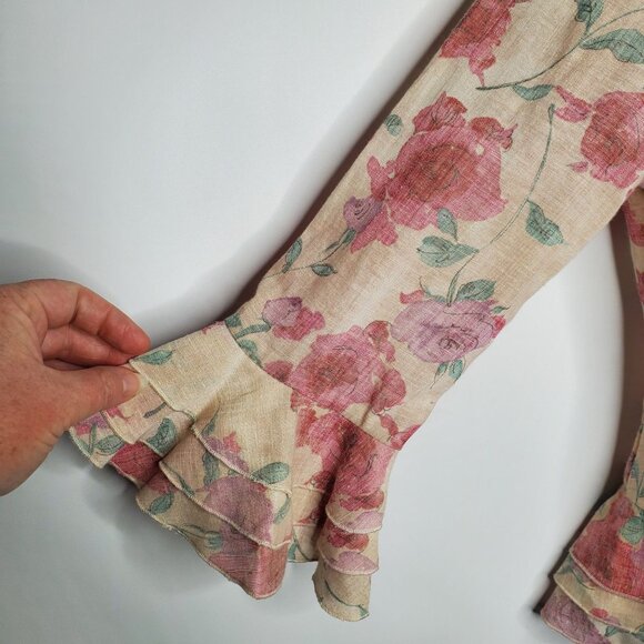 Samuel Dong Womens Pink Floral Ruffle Jacket Size S Zip Front Feminine Victorian - Picture 4 of 14